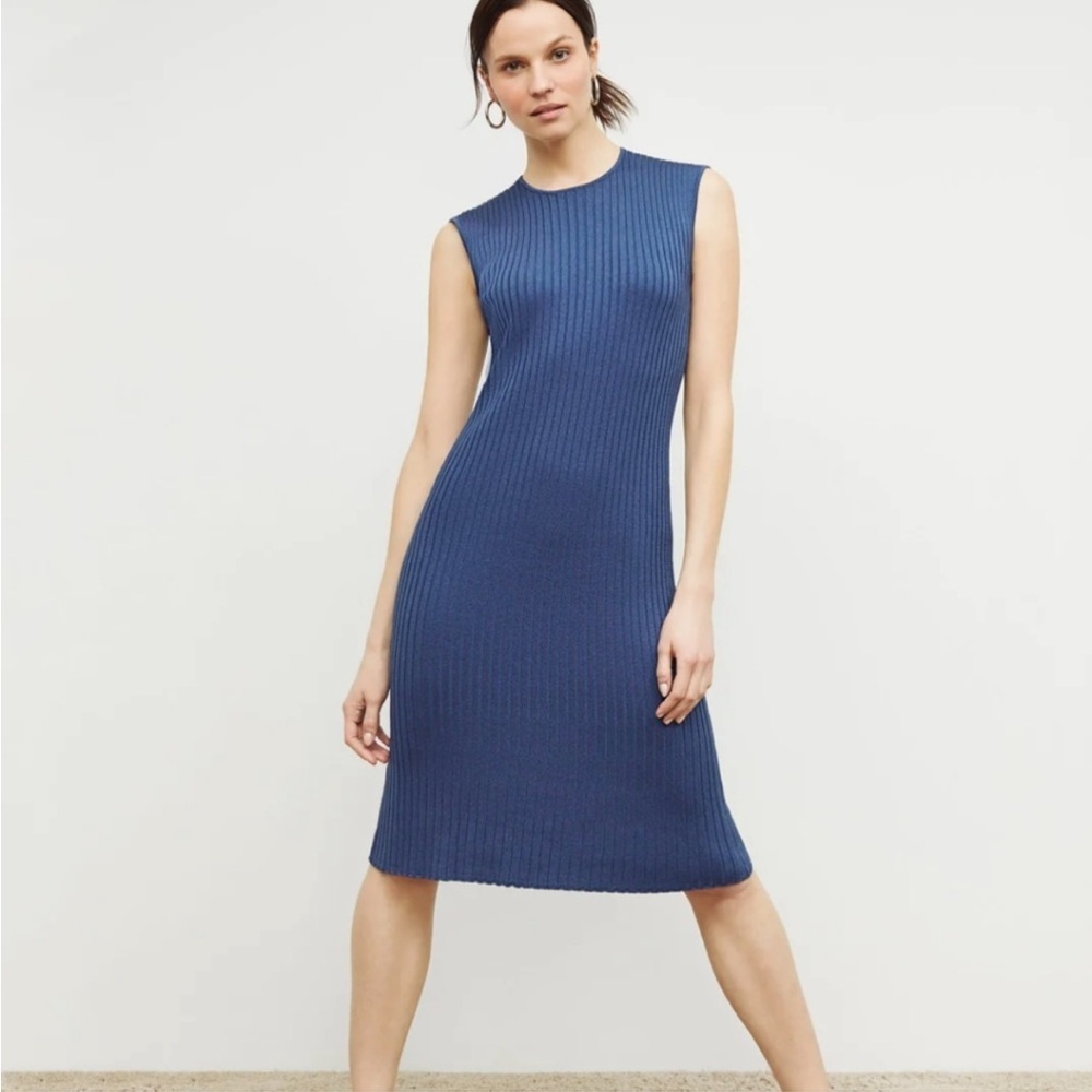 MM Lafleur Dylan Sweater Dress Slinky Ribbed Knit Adriatic Blue New Size Small